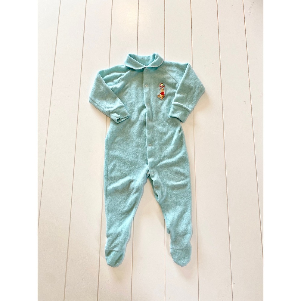 Vintage Winnie the Pooh Fleece Footed Pajamas, Teal Sleeper, 18 Months - Picture 5 of 11
